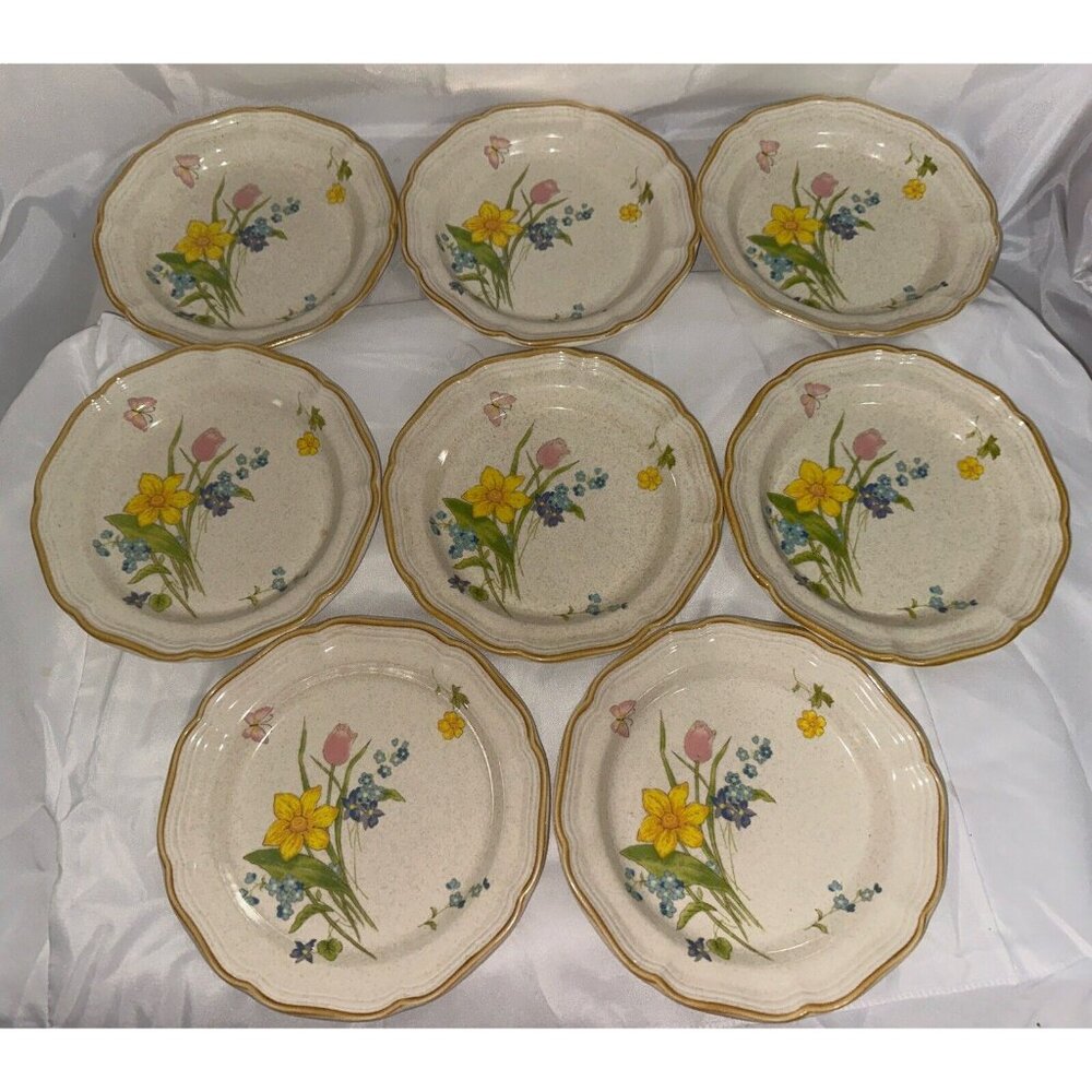 Mikasa Early Spring Salad Plates Garden Club  8" EC 409 Set of 8 Lot Floral